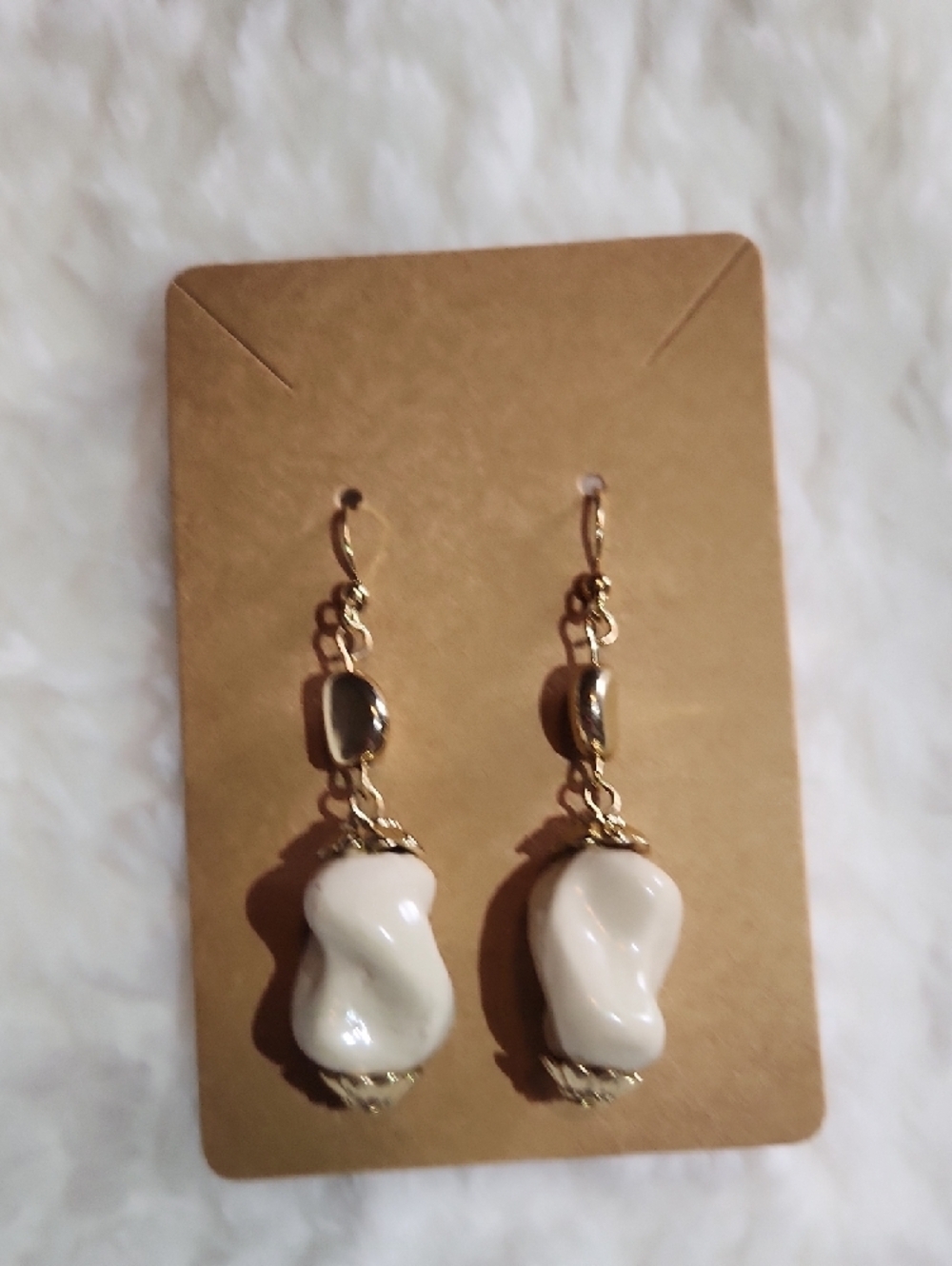 Gold-Tone Cream Drop Earrings with Sculpted Resin Stones